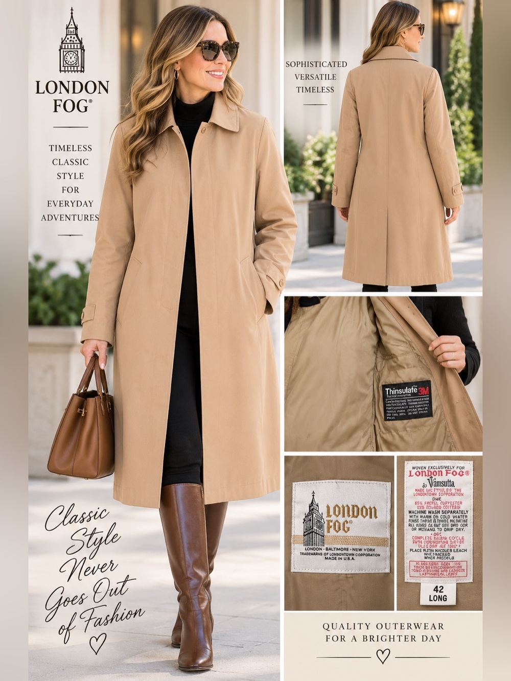 London Fog Women's Beige Classic Trench Coat with Thinsulate Lining